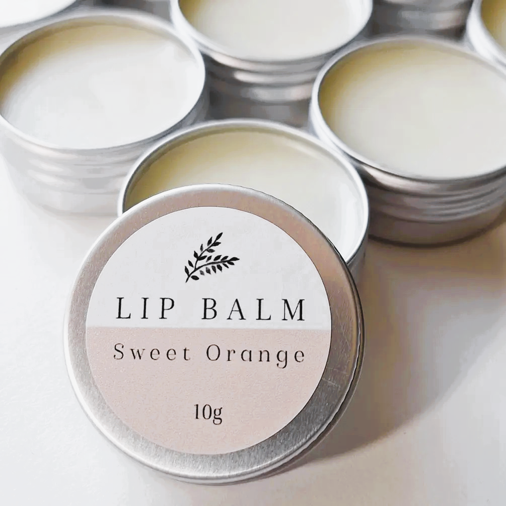 Sweet Orange nourishing lip balm with beeswax shea butter and cocoa butter in 10g tin