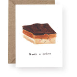 Thanks a Million thank you card with hand-painted watercolour millionaire’s shortbread illustration.