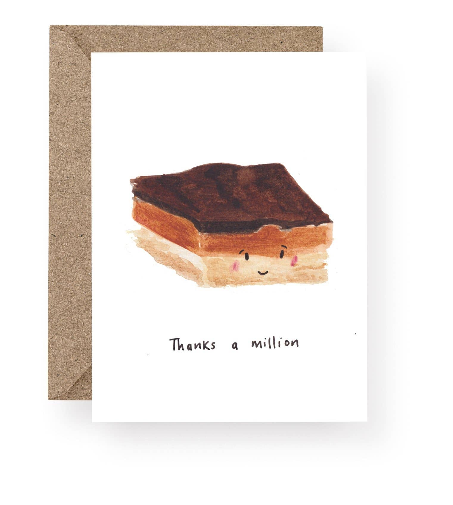 Thanks a Million thank you card with hand-painted watercolour millionaire’s shortbread illustration.