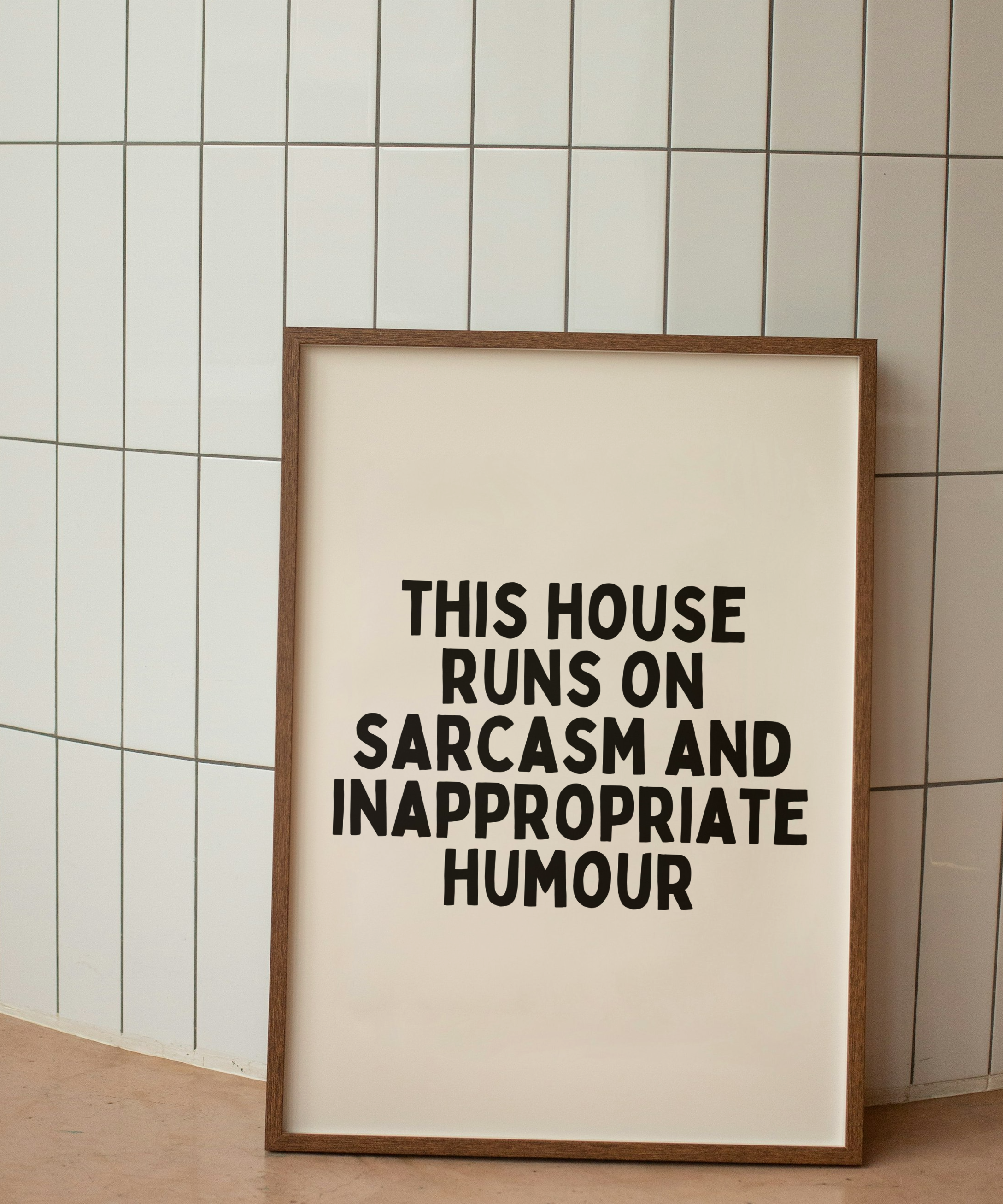 Playful black and cream typography wall art print with humorous quote. Luxury A4 giclée print on fine art paper for modern homes and gallery walls.