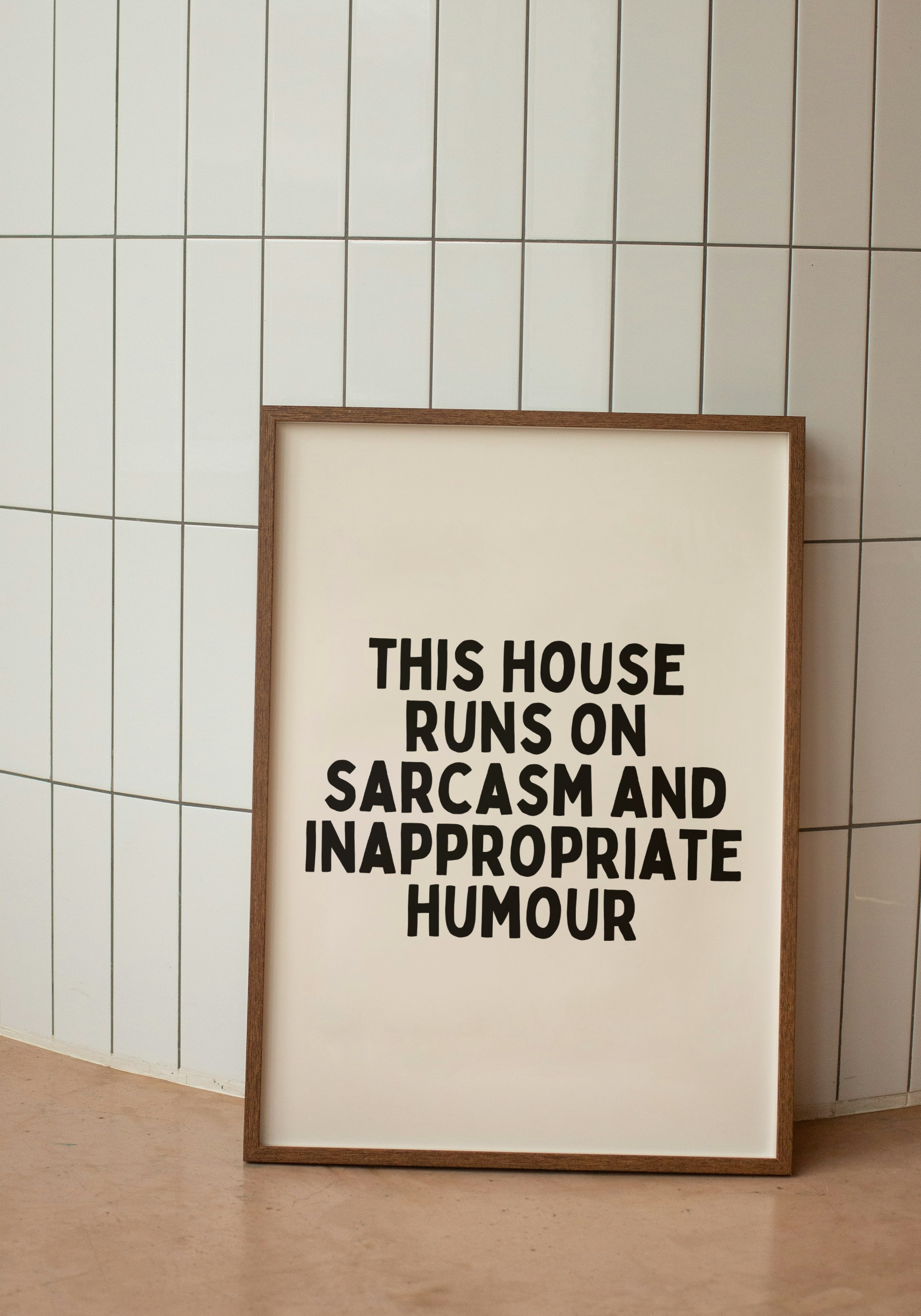 Playful black and cream typography wall art print with humorous quote. Luxury A4 giclée print on fine art paper for modern homes and gallery walls.