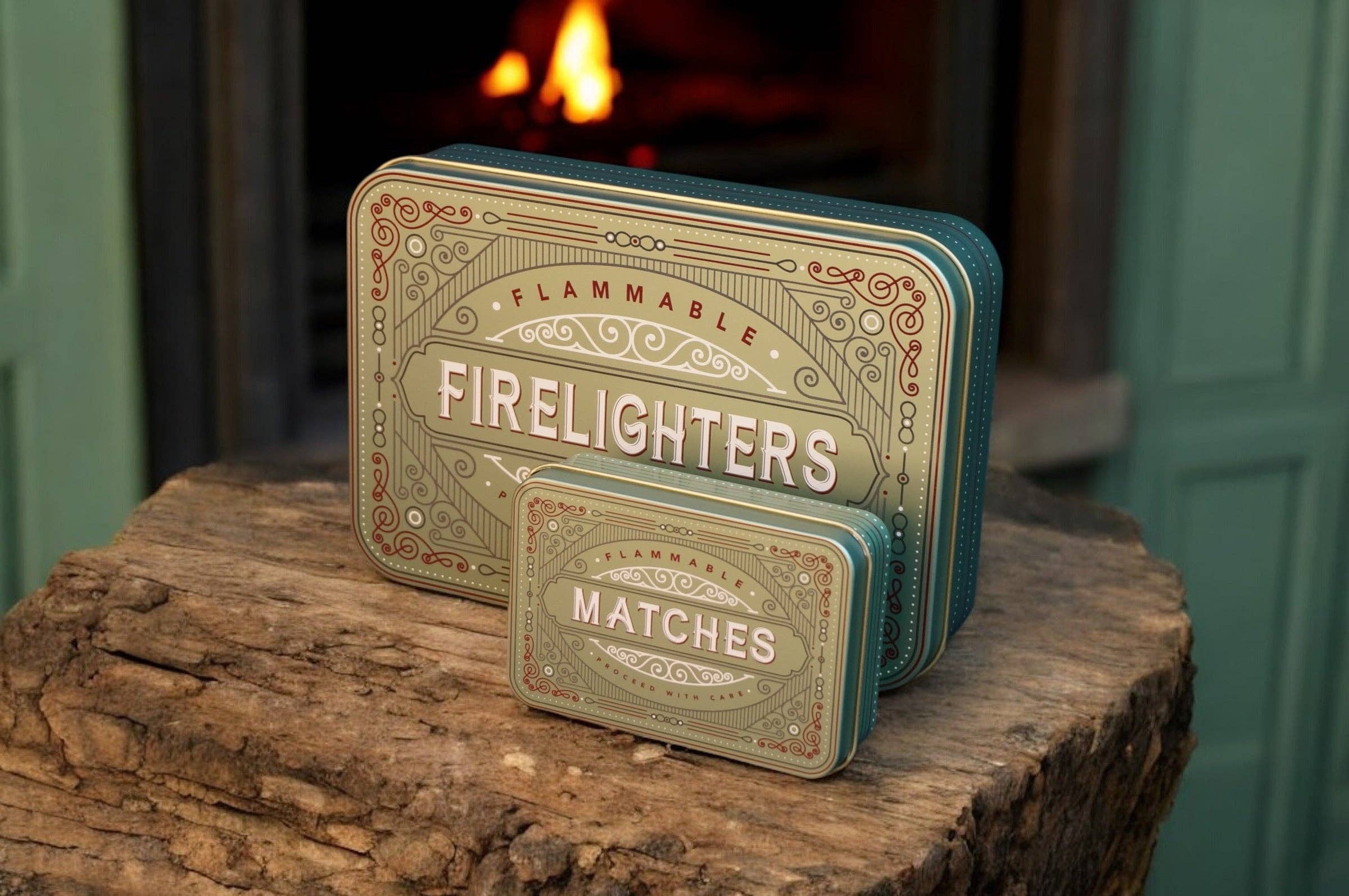 TINIT Firelighter and Match Tin Set for stylish fireside storage