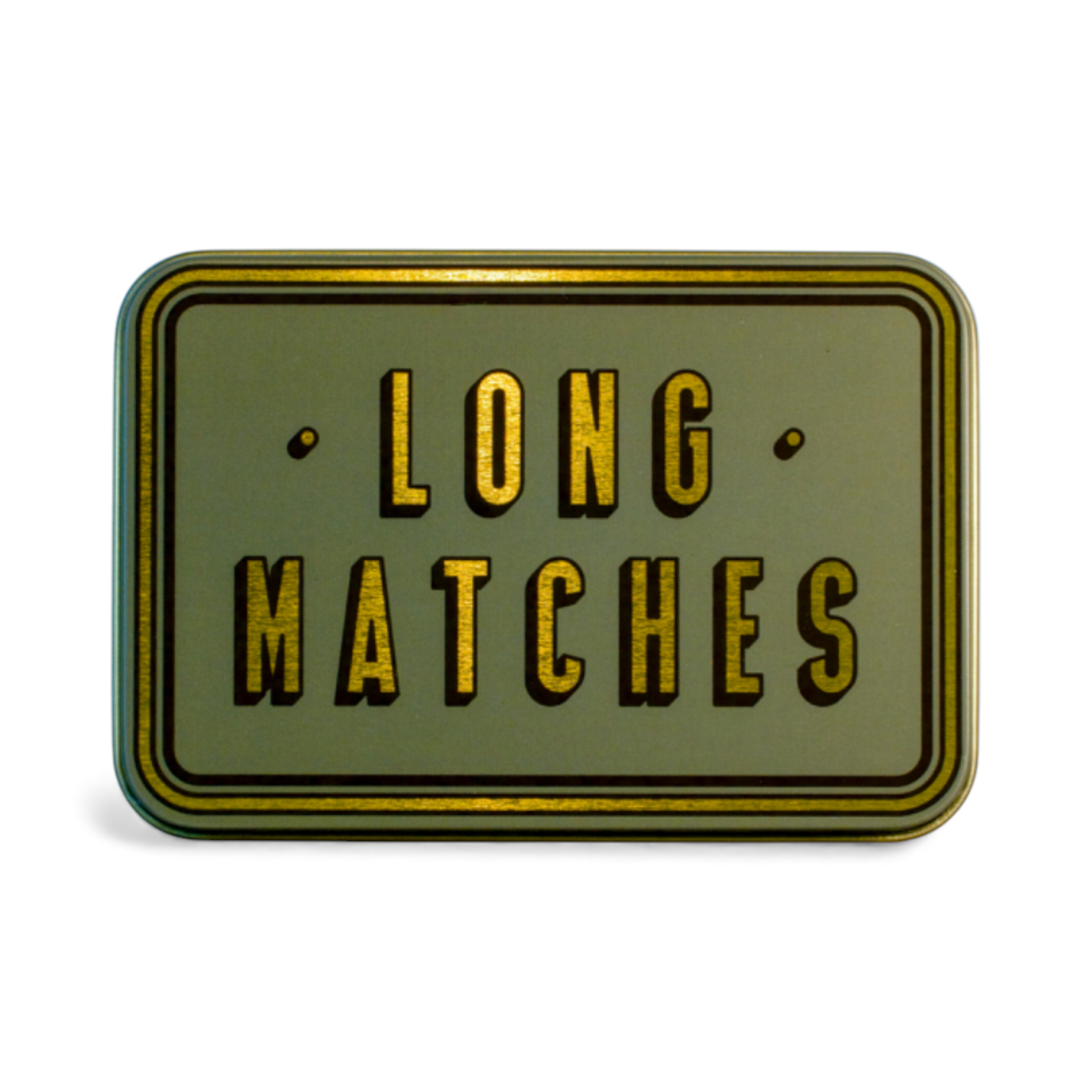 TINIT luxury long match storage tin with gold interior, built-in match striker and contemporary design for storing extra-long fireplace and candle matches.