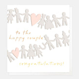To the Happy Couple wedding card featuring paperchain wedding guests, pink hearts and gold foil detailing.