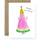 Colourful Happy Birthday card with hand-painted watercolour watermelon design.