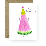 Colourful Happy Birthday card with hand-painted watercolour watermelon design.