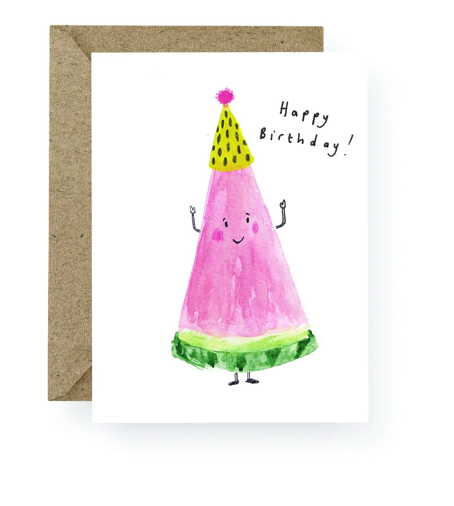 Colourful Happy Birthday card with hand-painted watercolour watermelon design.