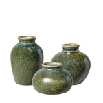Wikholm Eliora green melange mini porcelain bud vases in three shapes