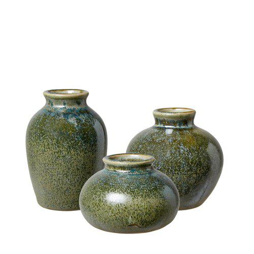 Wikholm Eliora green melange mini porcelain bud vases in three shapes