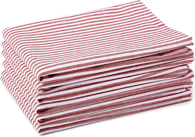 Dress the Christmas dinner table with this cherry and white striped cloth napkin by Wikholm Form. A reusable 40cm napkin for festive dining and entertaining.