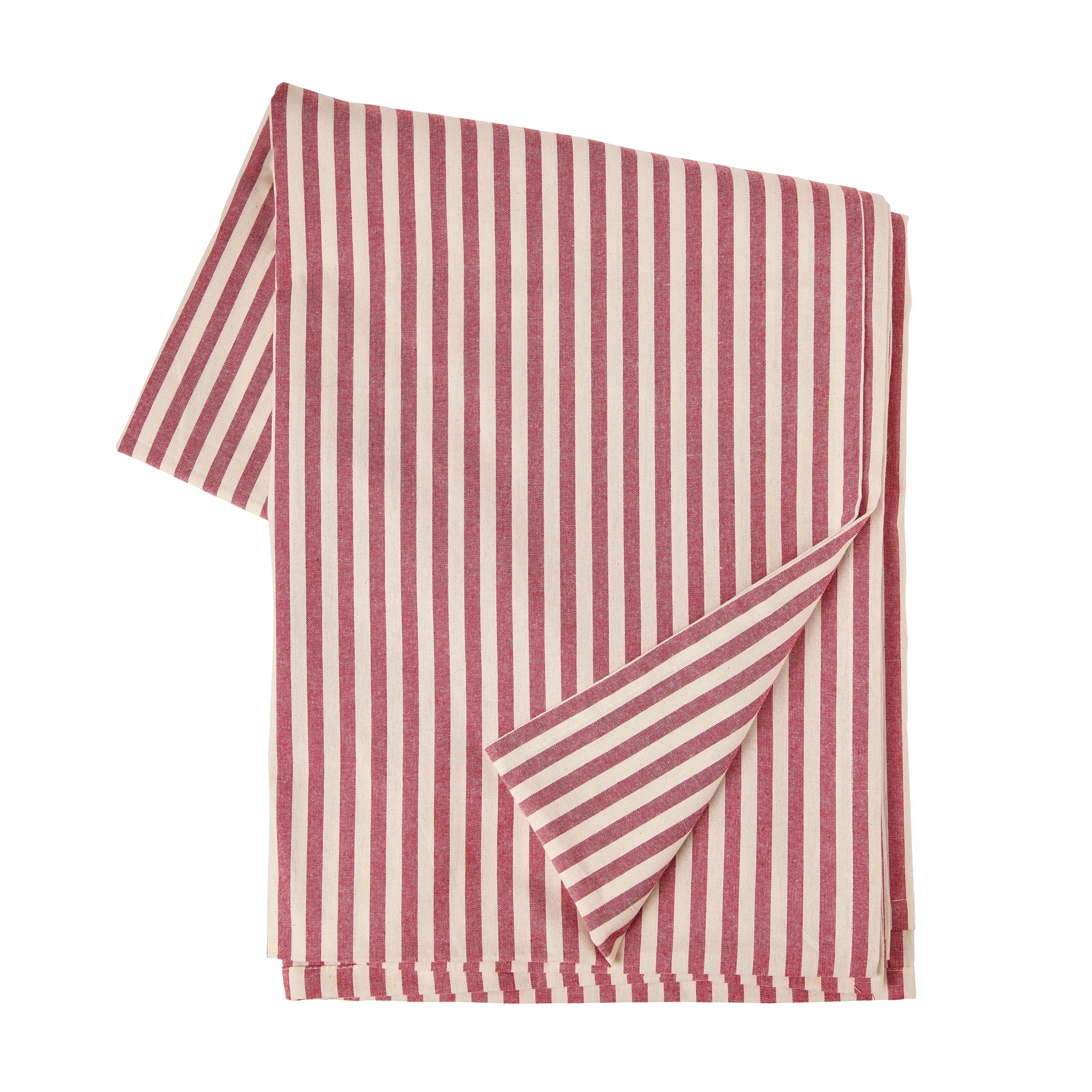 Wikholm Form cherry and white striped tablecloth for Christmas table styling