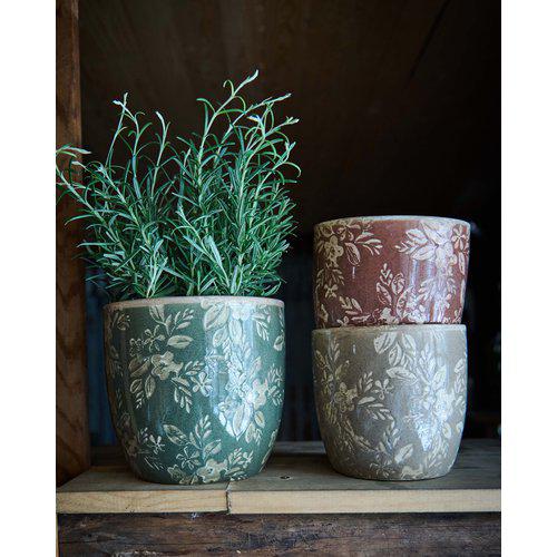 Wikholm Form Fredrika stoneware plant pots in green beige and brown, set of two