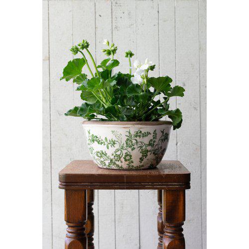 Wikholm Ulla white and green glazed stoneware indoor planter