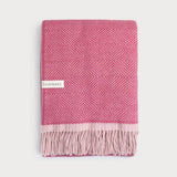 Wildweave Clover and Briar Rose pure wool blanket in deep pink and soft blush tones