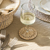 Wittering Set of 4 handwoven rattan coasters with whitewash finish.