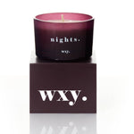 WXY Nights Bourbon Sugar &amp; Tobacco Leaf 3oz luxury candle made in the UK with 100% plant-based wax and a warm smoky fragrance.