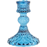 Harlequin blue glass candlestick