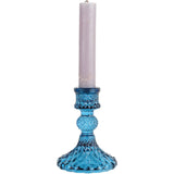 Harlequin blue glass candlestick