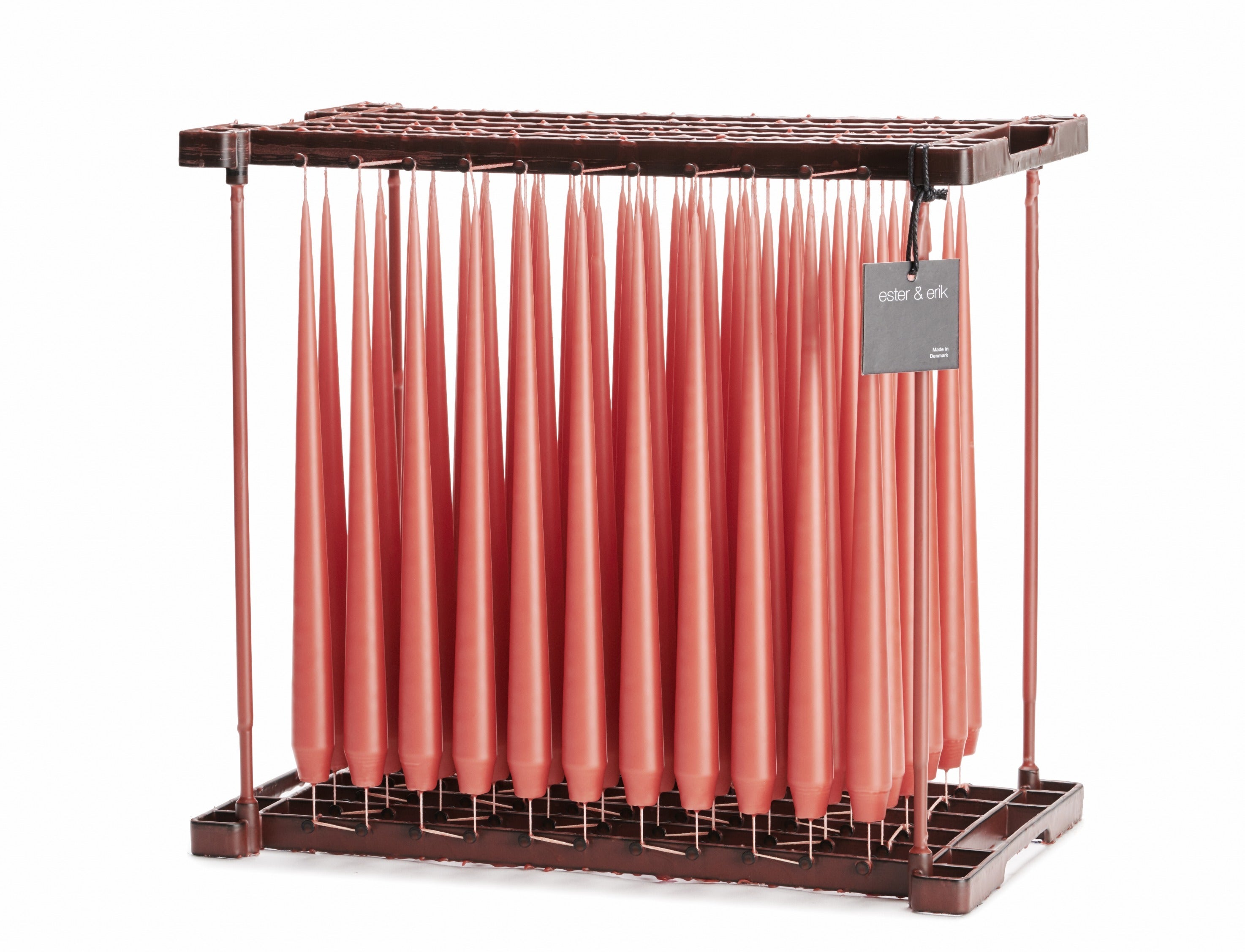Ester & Erik Coral Reef 42cm tapered dinner candle in a bright coral orange with soft pink undertones, traditionally hand-dipped in Denmark.