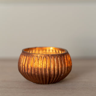 Ribbed Mini Tealight Holder in Old Gold