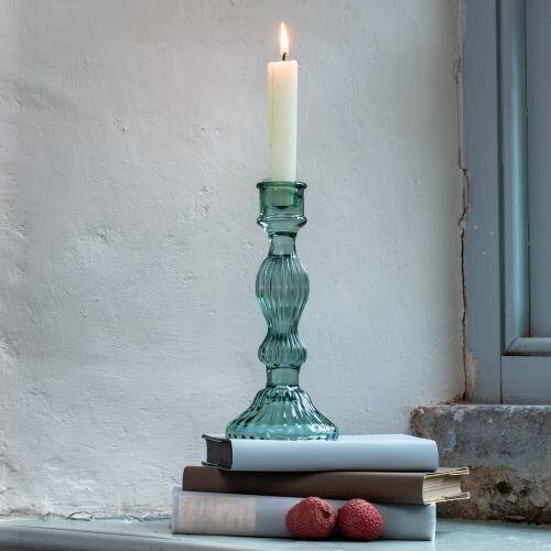 Green glass candleholders
