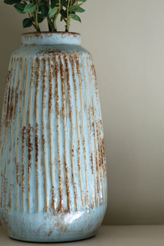 Tall Ribbed Sky Vase