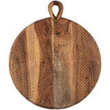 Round Acacia Wood Chopping and Serving Board with decorative carved detailing.