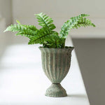Elegant antique green ribbed posy pot with a fluted metal finish. Perfect for displaying plants, herbs and floral arrangements throughout the home.