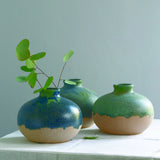 Unique blue and green dipped ceramic vase with a distressed artisan finish. Perfect for displaying stems, shelves and relaxed contemporary interiors.