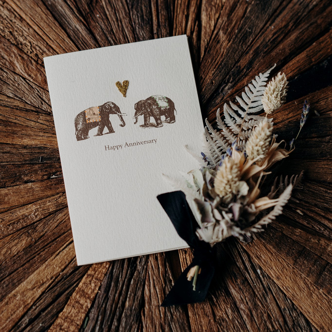 Handmade Anniversary card by local artist Elena Deshmukh. Individually printed on textured, sustainable card milled in the Lake District. Blank inside.