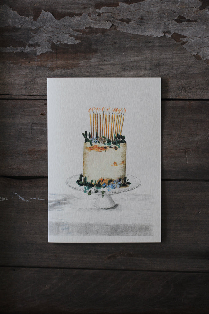 Handmade Birthday card by local artist Elena Deshmukh. Individually printed on textured, sustainable card milled in the Lake District. Blank inside.