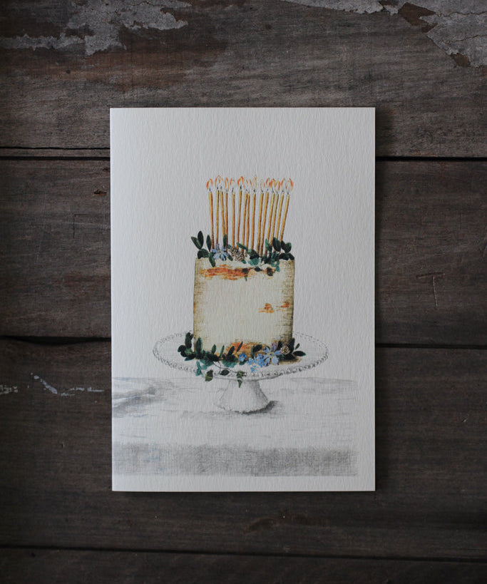 Handmade Birthday card by local artist Elena Deshmukh. Individually printed on textured, sustainable card milled in the Lake District. Blank inside.