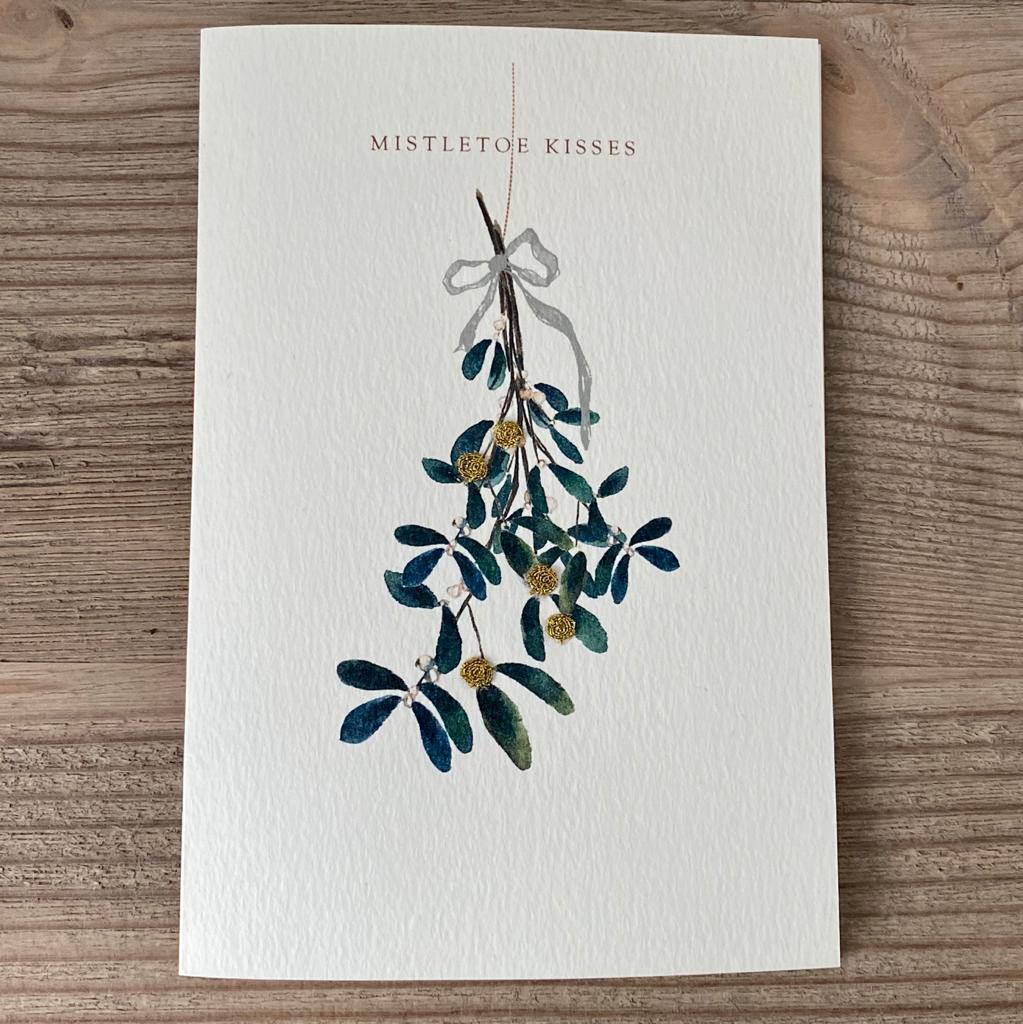 Elena Deshmukh Mistletoe Kisses hand stitched Christmas card