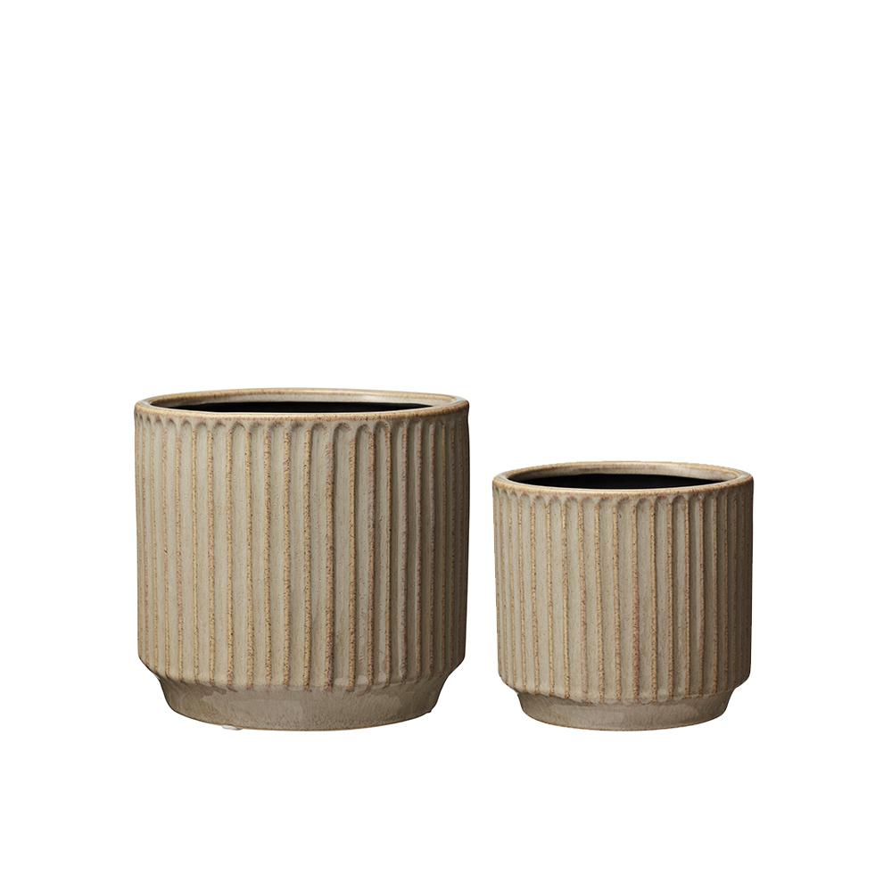 Elga ribbed cream plant pot with textured finish, decorative indoor planter for houseplants and home styling.