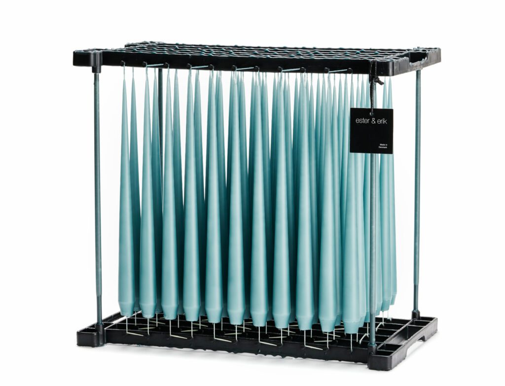 Ester & Erik Agave 42cm tapered dinner candle in a cool silvery blue-green with soft grey undertones, traditionally hand-dipped in Denmark.