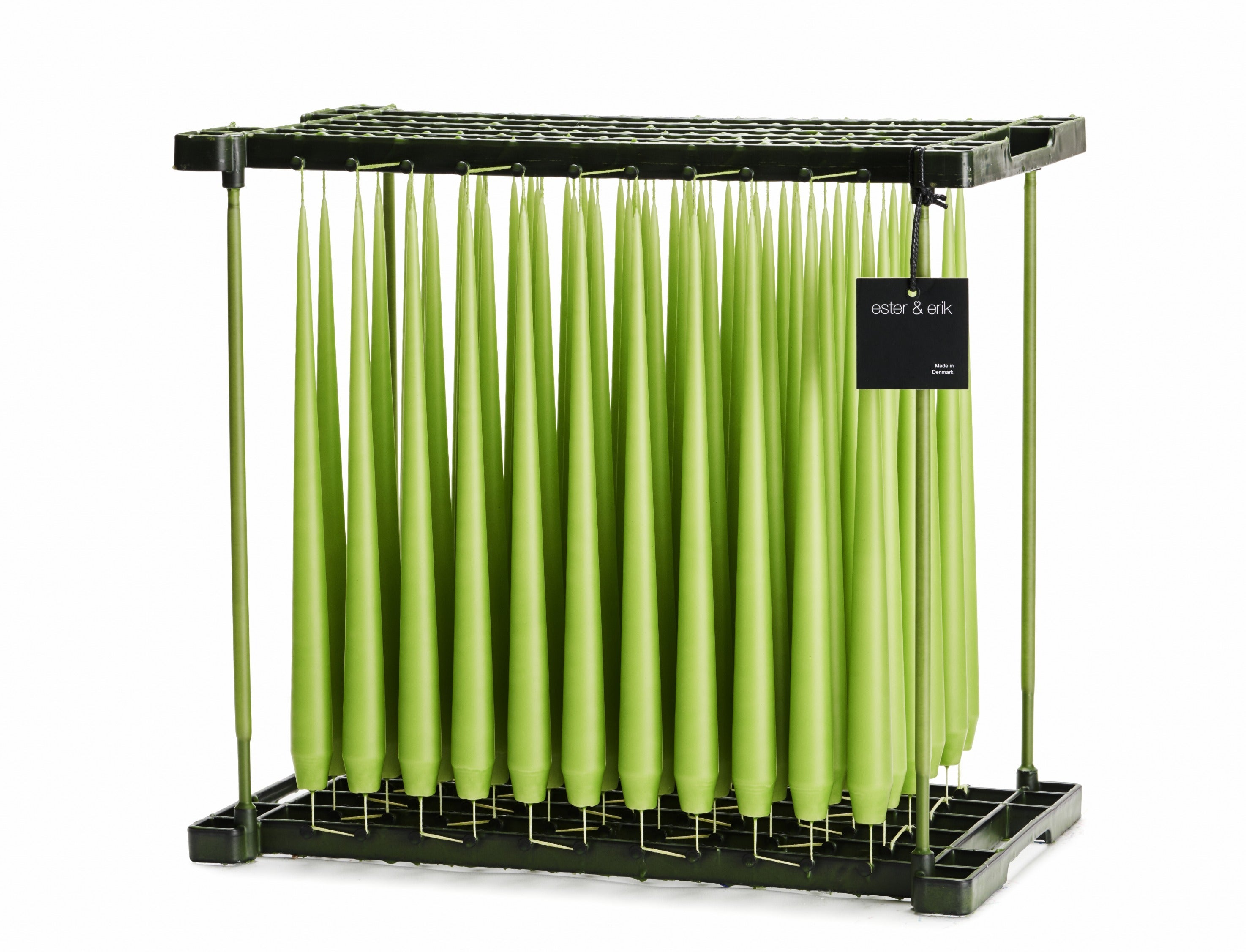 Ester & Erik Apple Bite 42cm tapered dinner candle in a bright energising green with fresh yellow undertones, traditionally hand-dipped in Denmark.