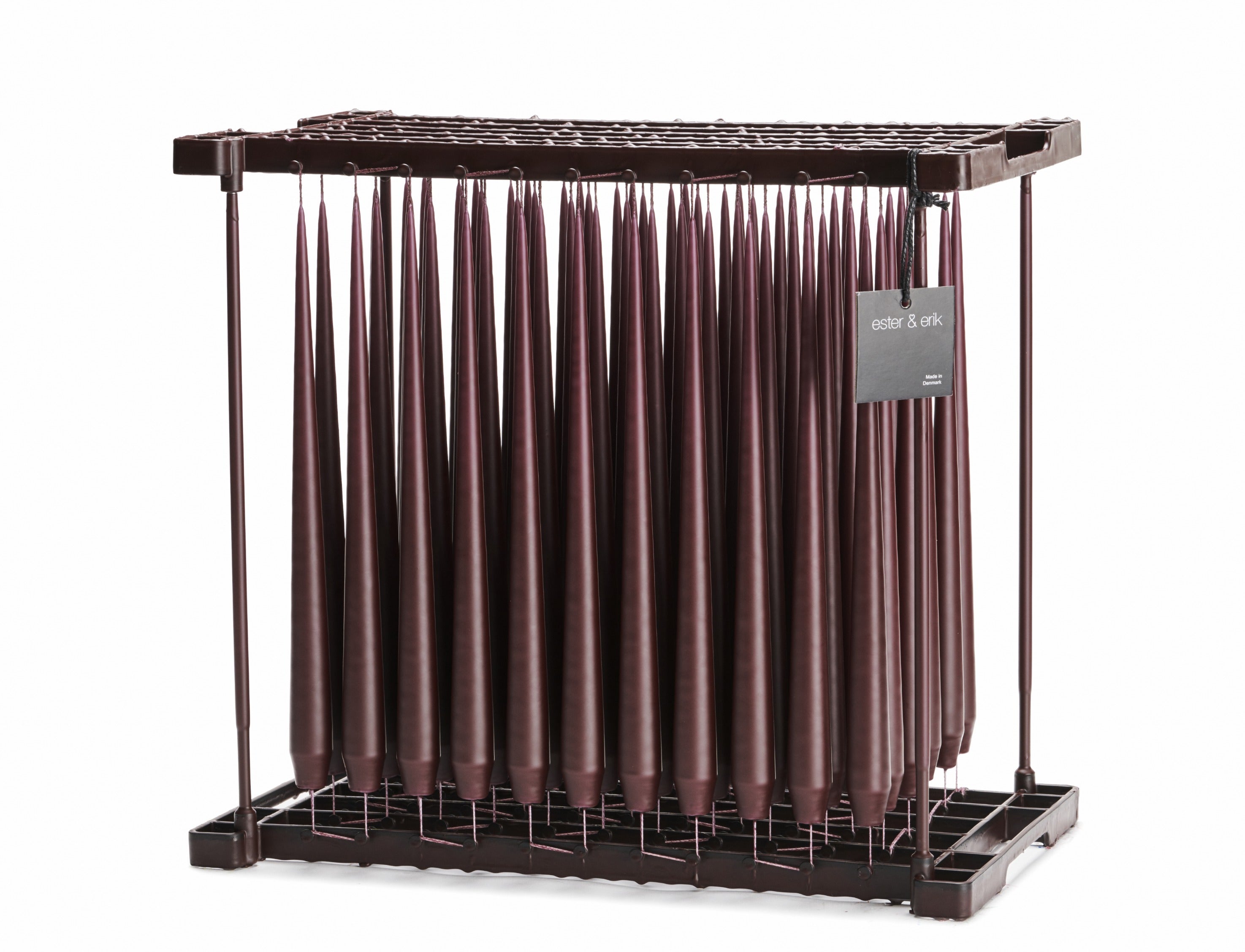 Ester & Erik Aubergine 42cm tapered dinner candle in a rich dark purple with deep plum and blackened brown undertones, traditionally hand-dipped in Denmark.