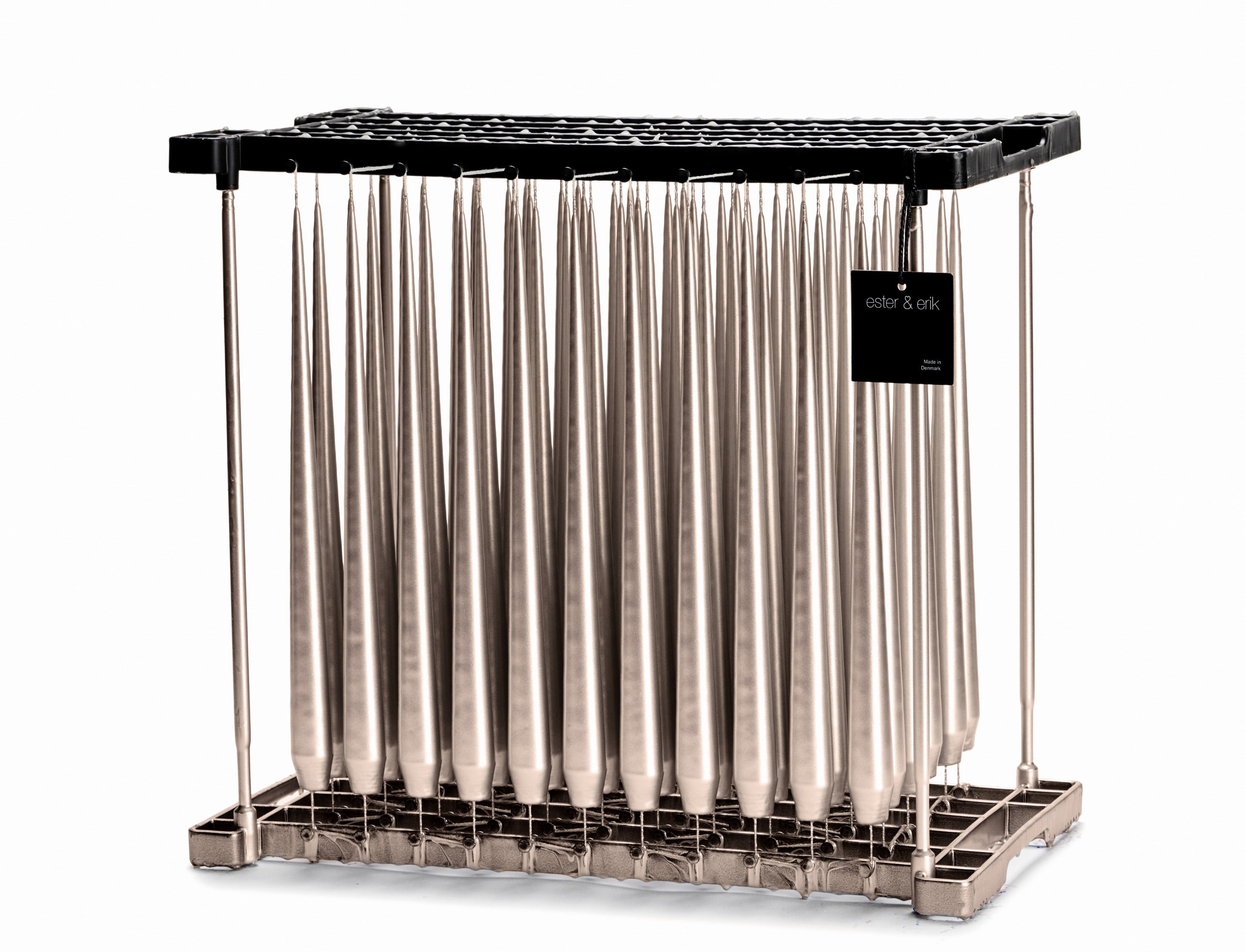Ester & Erik Champagne 42cm tapered dinner candle in a sparkling metallic taupe with soft golden beige undertones, traditionally hand-dipped in Denmark.