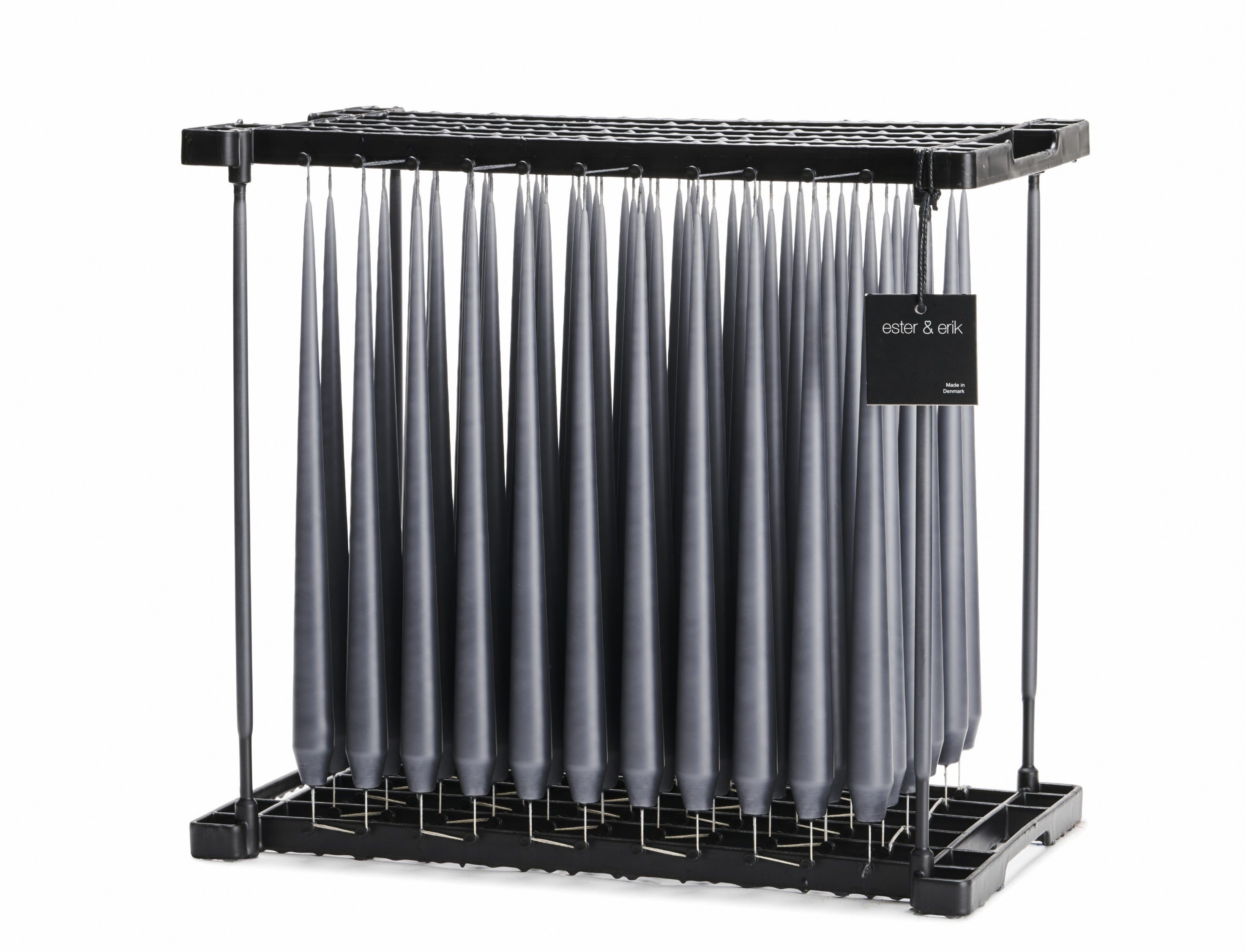 Ester & Erik Dark Slate 42cm tapered dinner candle in a deep anthracite charcoal grey with cool blue undertones, traditionally hand-dipped in Denmark.