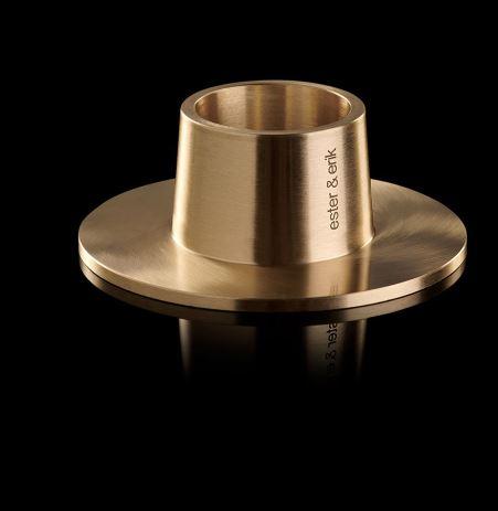 Ester & Erik Gold Matt Taper Candlestick Set of 2 with minimalist Scandinavian design, crafted in Denmark for 32cm and 42cm tapered candles.