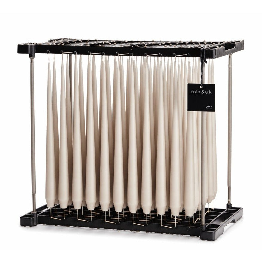 Ester & Erik Linen Grey 42cm tapered dinner candle in a soft smoky grey-beige with warm undertones, traditionally hand-dipped in Denmark.