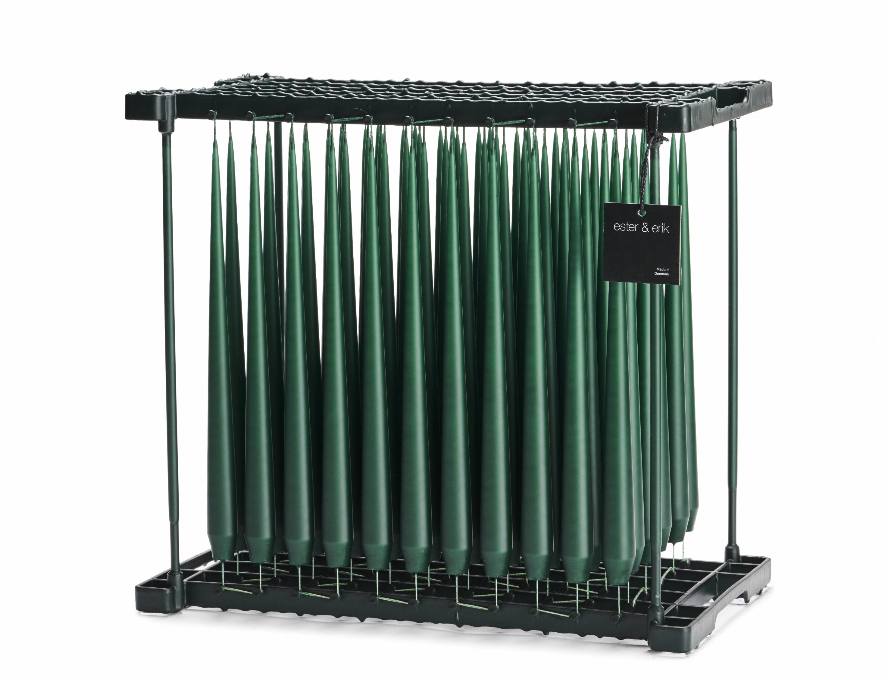 Ester & Erik Noble Pine 42cm tapered dinner candle in a deep evergreen pine green with subtle blue undertones, traditionally hand-dipped in Denmark.