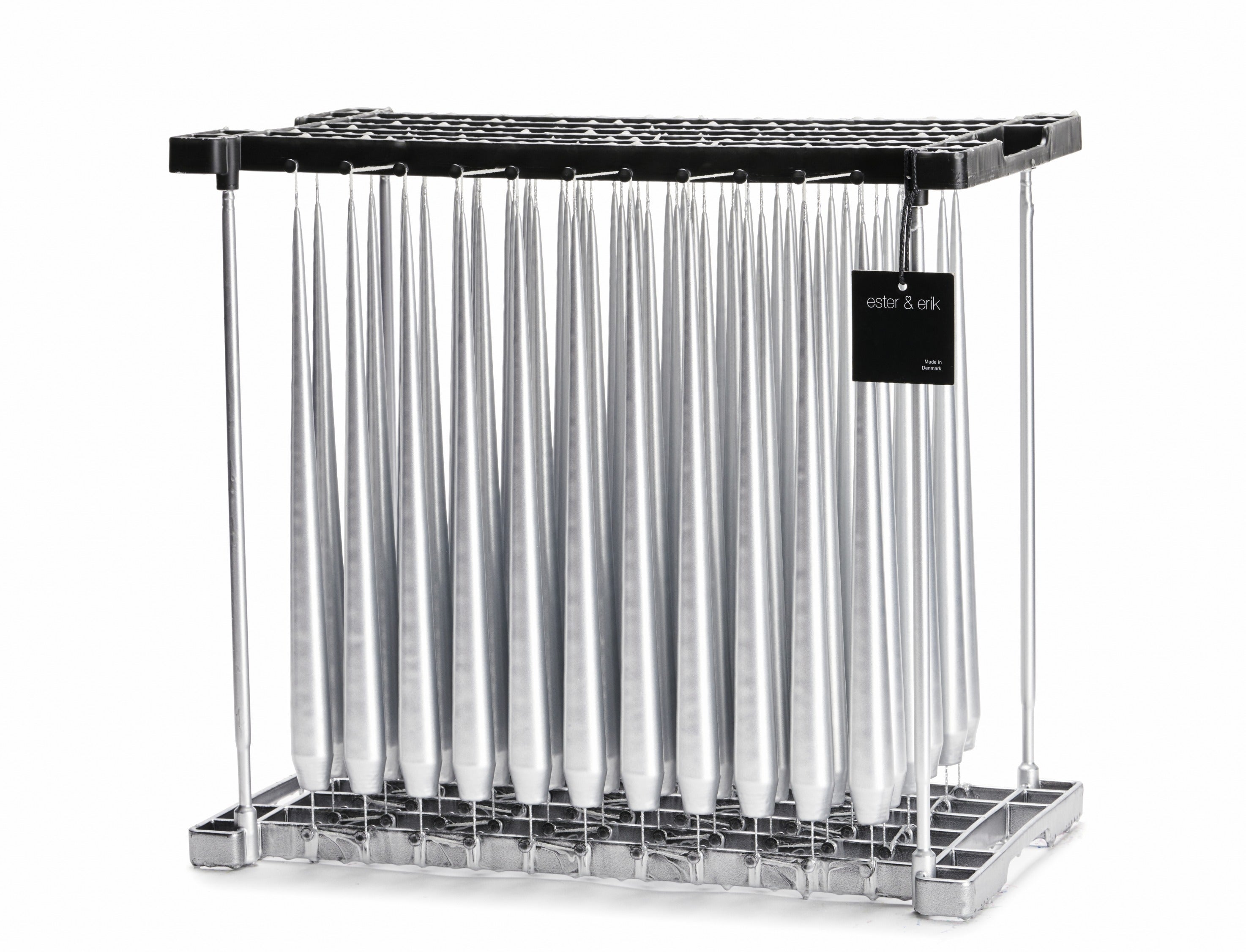 Ester & Erik Silver 42cm tapered dinner candle in a classic metallic silver with a soft pearlescent sheen, traditionally hand-dipped in Denmark.