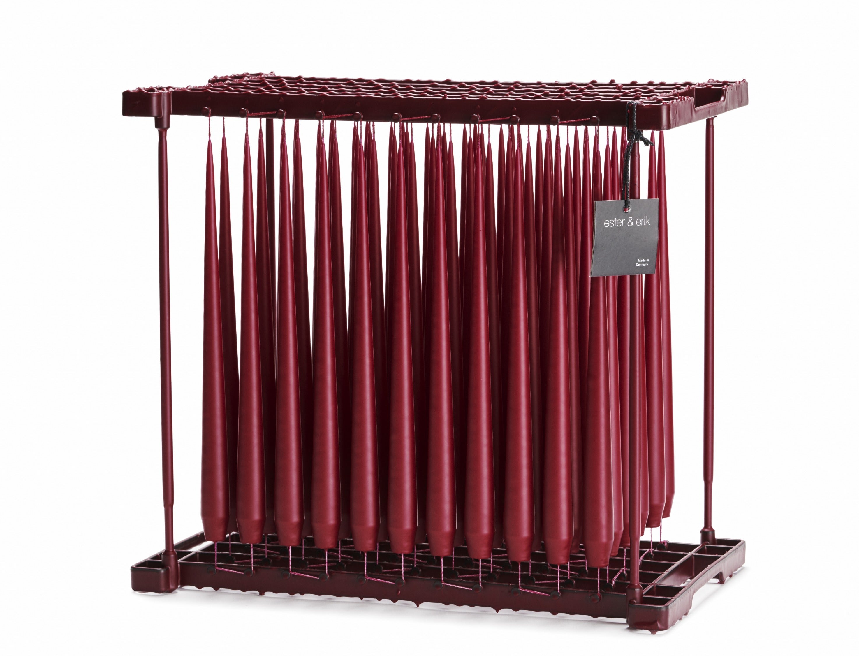 Ester & Erik Wine 42cm tapered dinner candle in a deep crushed-grape burgundy red with warm wine undertones, traditionally hand-dipped in Denmark.