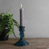 Harlequin blue glass candlestick