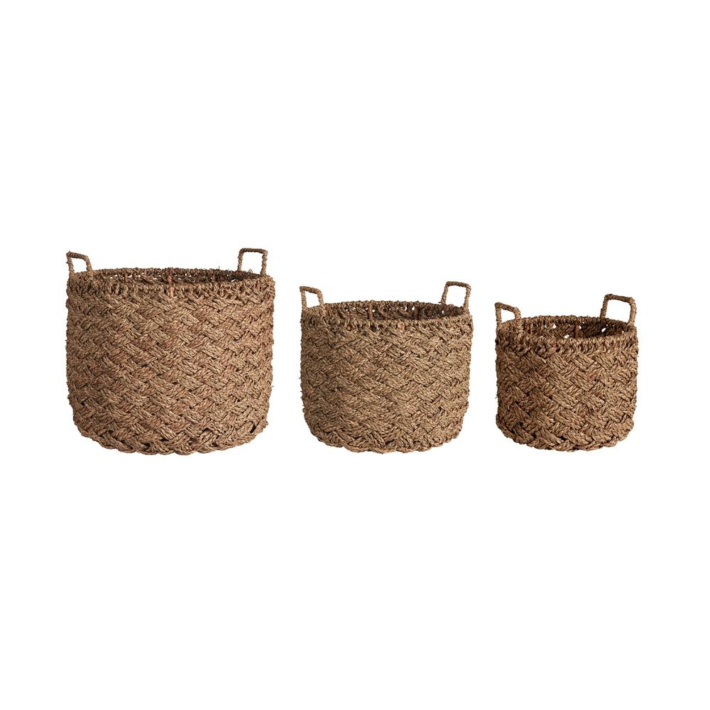 Shop Java woven baskets with handles. Natural storage baskets in three sizes, perfect for laundry, blankets and home organisation.
