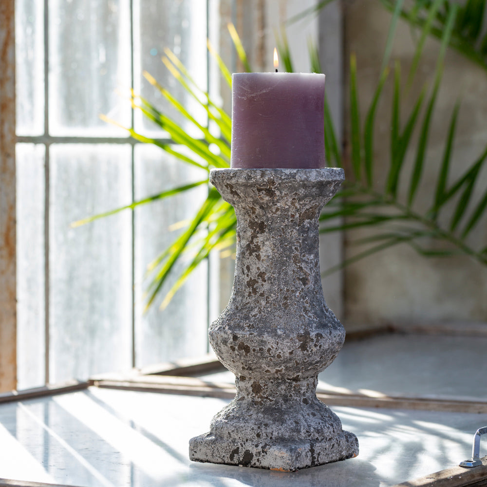 Lucca tall sculptural faux stone pillar candle holder, 32cm high