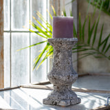 Lucca tall sculptural faux stone pillar candle holder, 32cm high