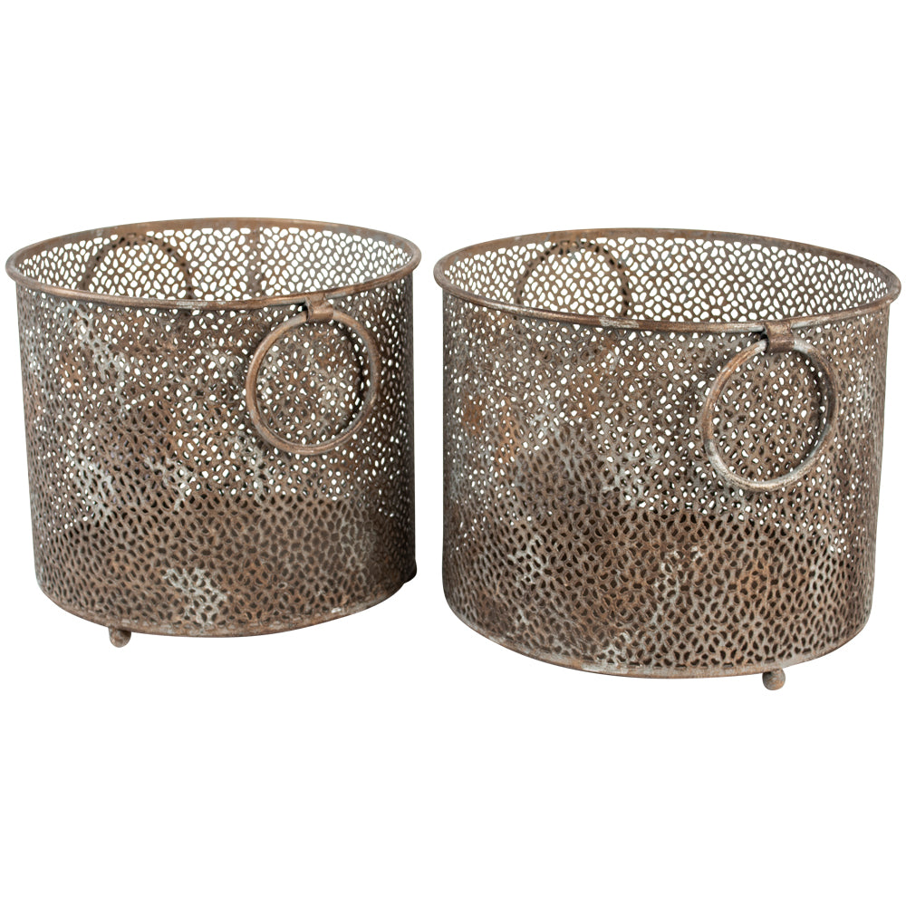 Petales vintage-style decorative lantern and planter with pillar candle and seasonal plant