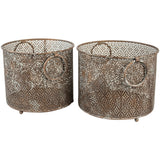 Petales vintage-style decorative lantern and planter with pillar candle and seasonal plant